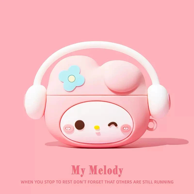 For Airpods 1 2 3 4 Pro Pro 2 Hello Kitty Kuromi Melody Listen To Music Silicone Earphone Case Accessories Cover