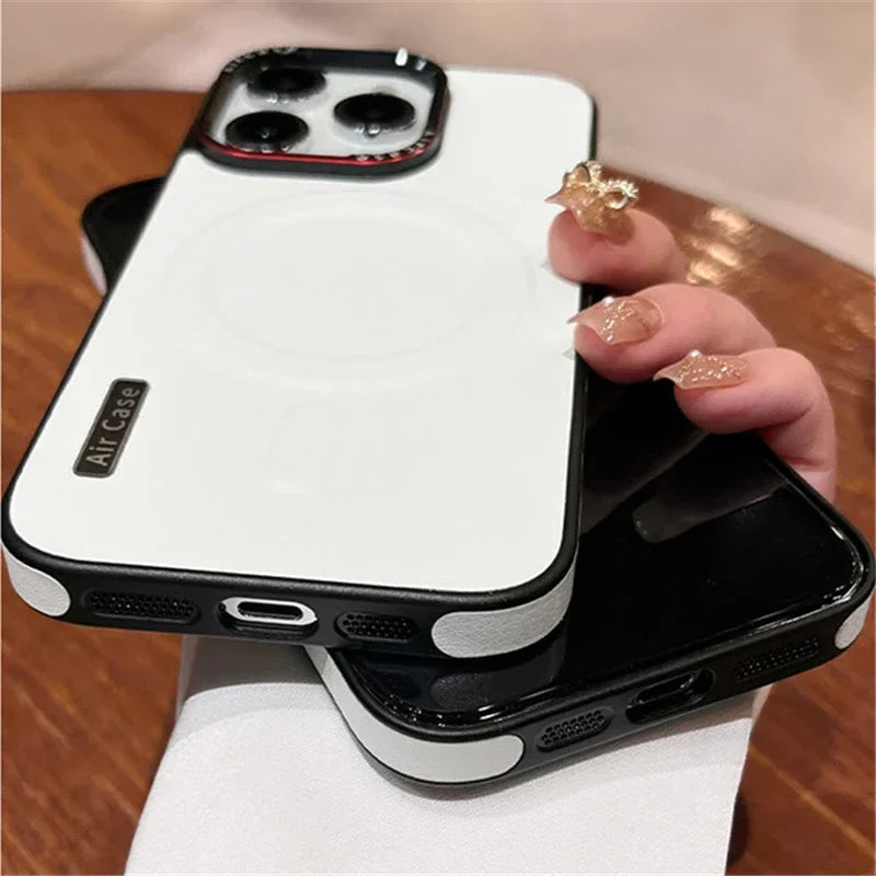Luxury Matte Leather Magnetic For Magsafe Phone Case For iPhone 16 15 Pro Max 14 13 12 Wireless Charging Shockproof Bumper Cover