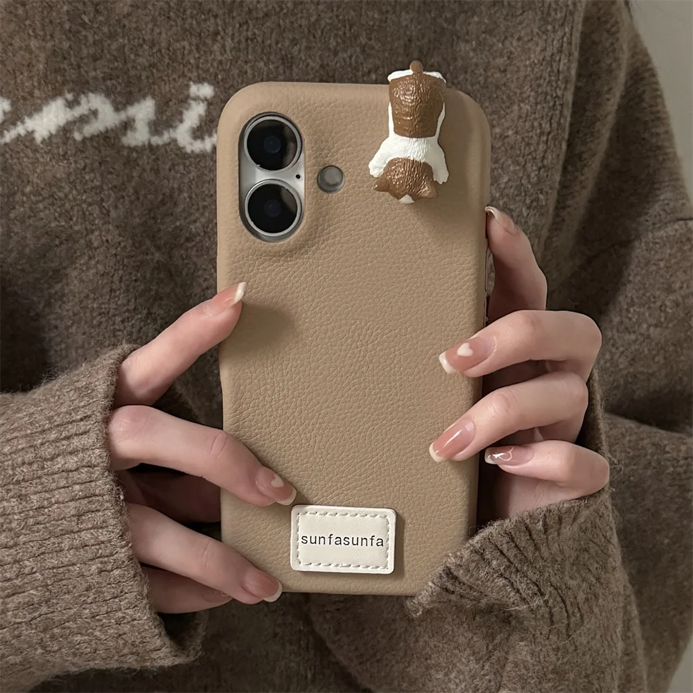 Cute 3D Cartoon Lying Cat Fish Lychee Pattern Leather Phone Case For iPhone 16 15 13 14 12 Pro Max Plus Lovely Soft Back Cover