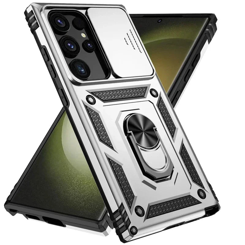 Stand Rotating Slide Camera Lens Military Grade Armor Case For Samsung S25 S24 S23 S22 S21 FE S20 Plus Note 20 Ultra M53 M33
