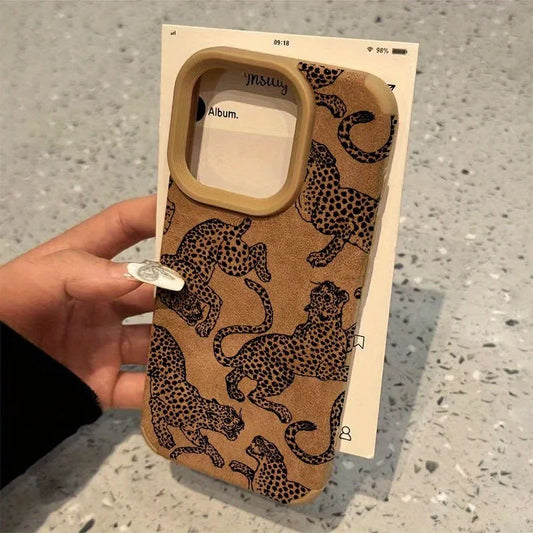 Vivid Leopard Pattern Bonded Leather Phone Case For iPhone 16 15 14 Pro Max 13 12 11 XS Max XR X 16 Plus Shockproof Bumper Cover