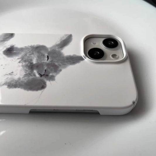 Ink and Wash Painting Rabbit Case for iPhone 16 15 14 13 Pro Max 12 Mini 11 Pro Plus Shockproof Ultra Thin Cover