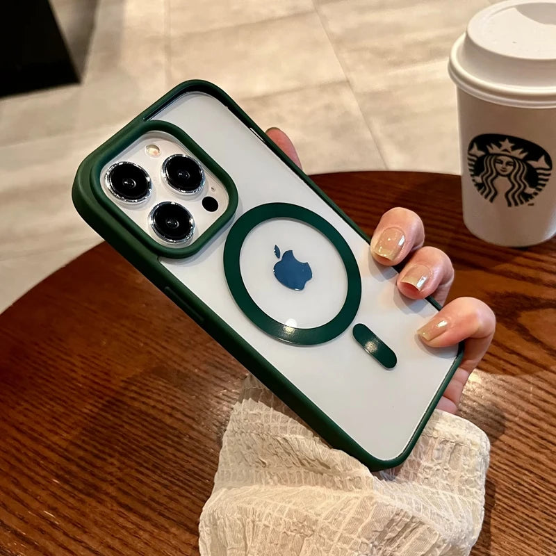 Luxury Magsafe Transparent Phone Case For iPhone 16 15 14 11 12 13 Pro Max 16 Plus Mini 16e Magnetic Wireless Charge Clear Cover