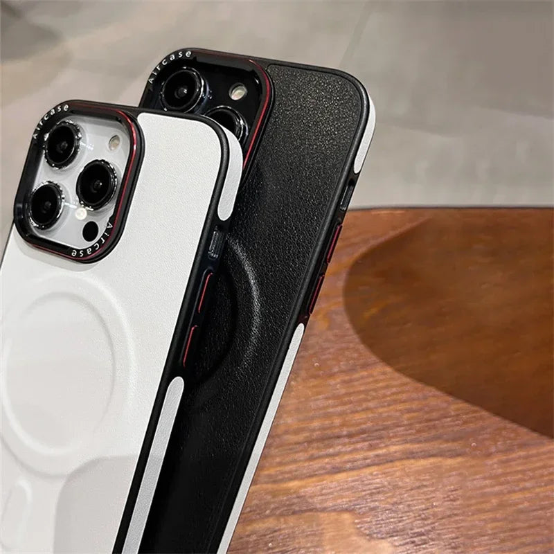 Luxury Matte Leather Magnetic For Magsafe Phone Case For iPhone 16 15 Pro Max 14 13 12 Wireless Charging Shockproof Bumper Cover