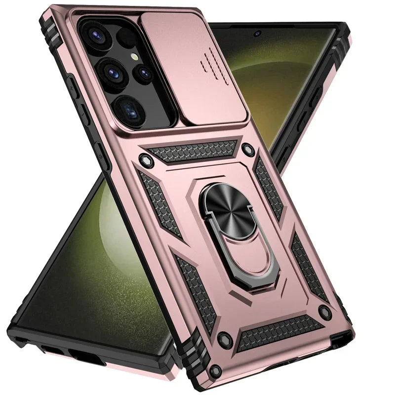Stand Rotating Slide Camera Lens Military Grade Armor Case For Samsung S25 S24 S23 S22 S21 FE S20 Plus Note 20 Ultra M53 M33