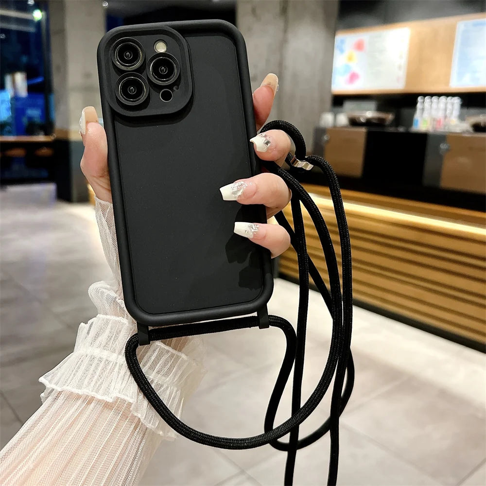 Phone Case For iPhone 14 13 15 16 Pro Max 16E 12 11 X XR XS 7 8 Plus SE 2020 Crossbody Adjustable Lanyard Strap Rope Soft Cover