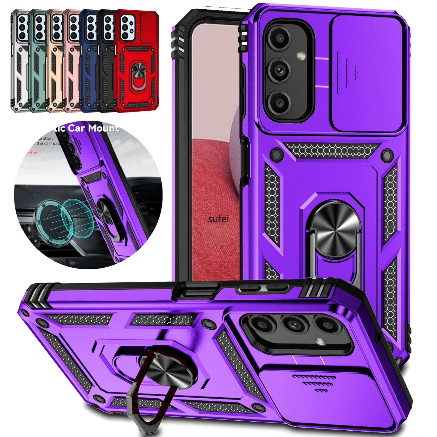 Stand Rotating Slide Camera Lens Military Grade Armor Case For Samsung S25 S24 S23 S22 S21 FE S20 Plus Note 20 Ultra M53 M33
