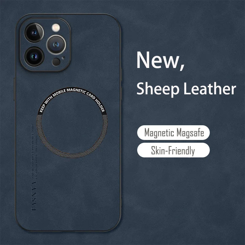 For Magsafe iPhone 15 14 13 12 11 Pro Max X XR XS max 14 15 Plus Sheepskin Vintage Magnetic Leather Soft Phone Case Cover