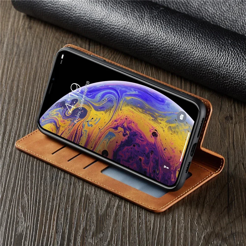 Thin Suede Leather Wallet Case for iPhone 11 12 13 14 15 16 Pro Max Mini XR XS 8 7 6s 6 Plus SE 2020 5S Flip Cover Strong Magnet
