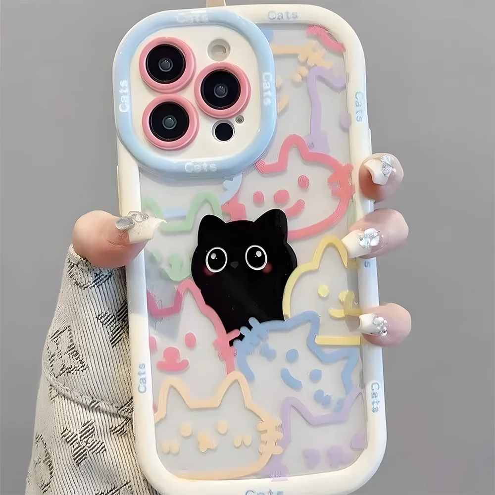 Cut Cat Aninal Phone Case For iPhone 13 Funda iPhone 15 11 16 14 17 Pro Max Air 12 7 8 Plus SE 2020 17promax Silicone Soft Cover