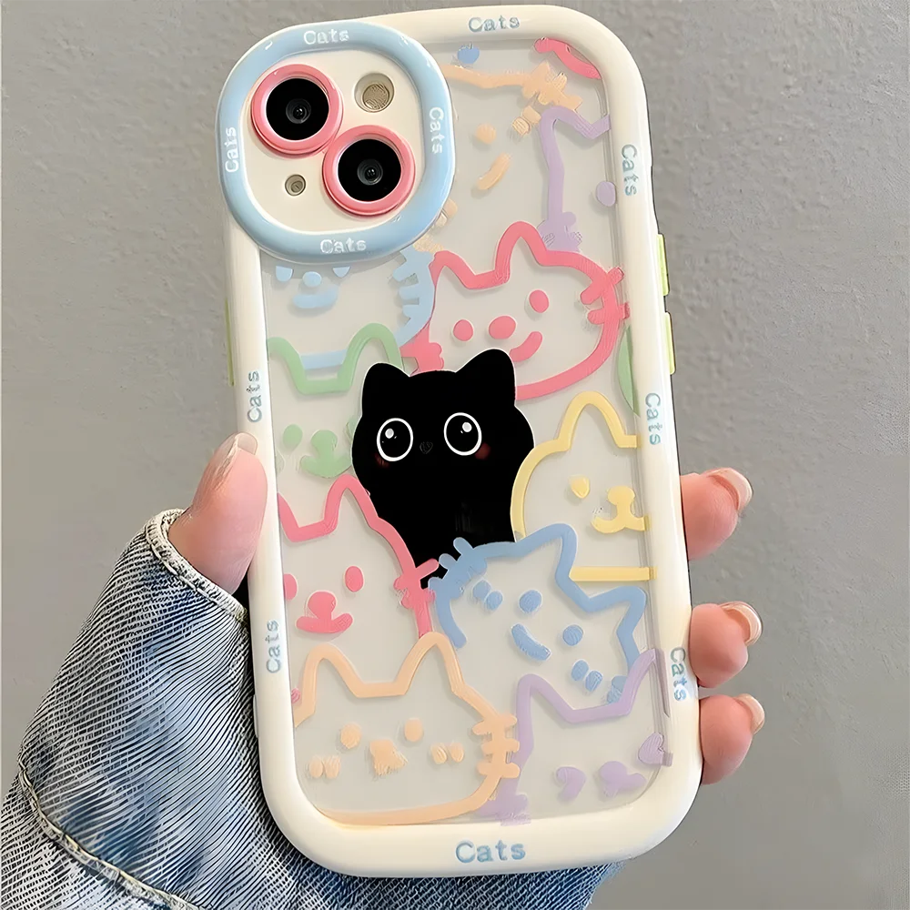Cut Cat Aninal Phone Case For iPhone 13 Funda iPhone 15 11 16 14 17 Pro Max Air 12 7 8 Plus SE 2020 17promax Silicone Soft Cover