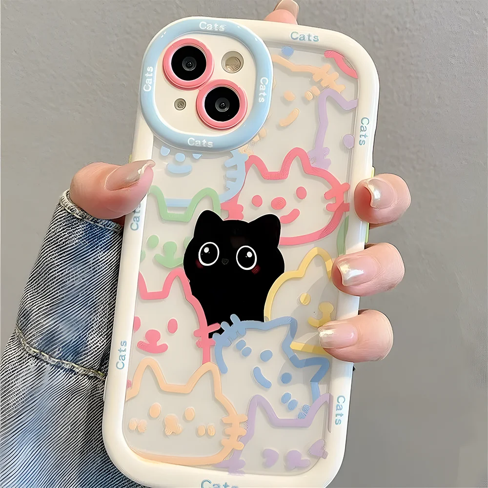 Cut Cat Aninal Phone Case For iPhone 13 Funda iPhone 15 11 16 14 17 Pro Max Air 12 7 8 Plus SE 2020 17promax Silicone Soft Cover