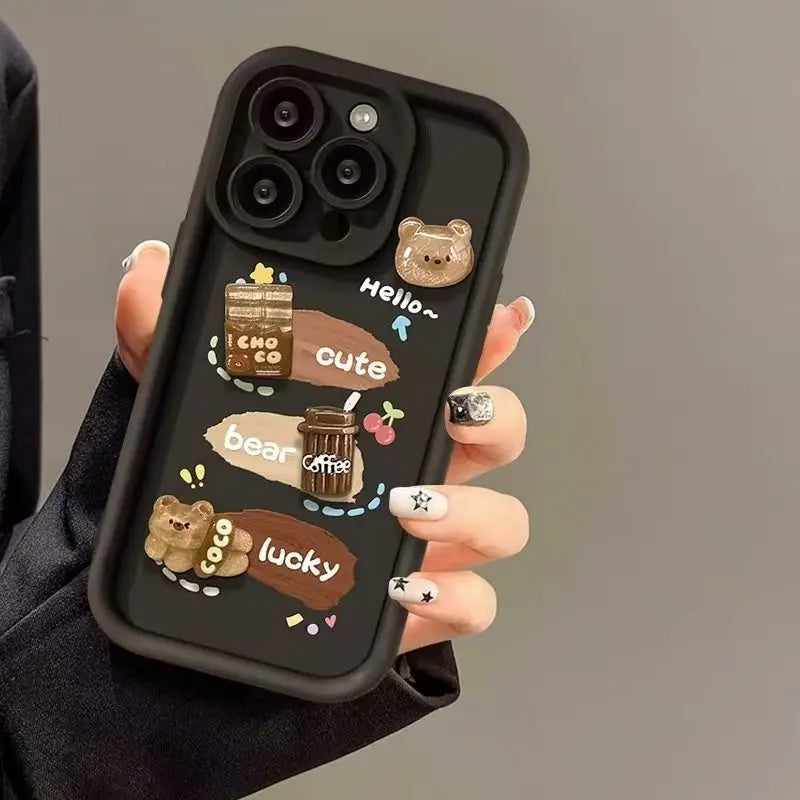 For iPhone 15 Pro Max 16 Plus 14 13 12 Mini 11 SE X XS XR 7 8 3D Bear Dolls Silicone Soft Phone Case