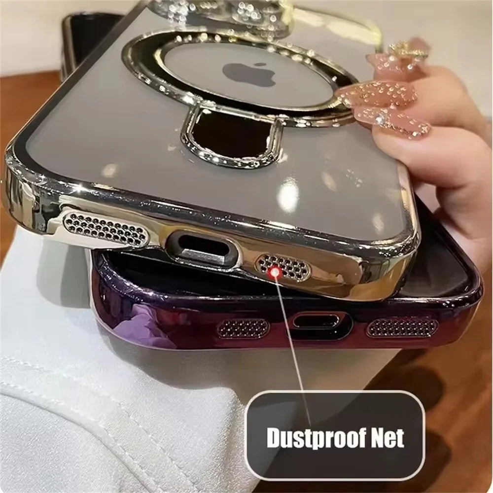 Luxury For Magsafe Bracket Case For iPhone 16 15 14 13 12 11 Pro Max 16 15 Plus Magnetic Ring Stand Holder Clear Acrylic Cover