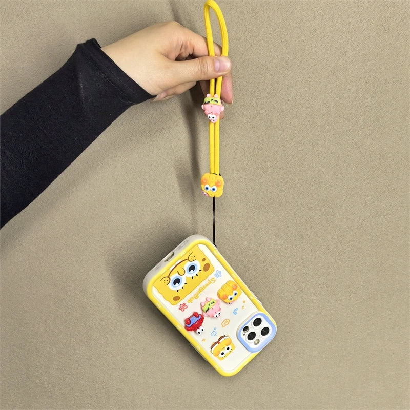 For iPhone 16 promax 15 14 13 Plus 12 Pro Max 11 16e Phone Case Cute Cartoon SpongeBob Patrick Star Cases Wristband Strap Cover