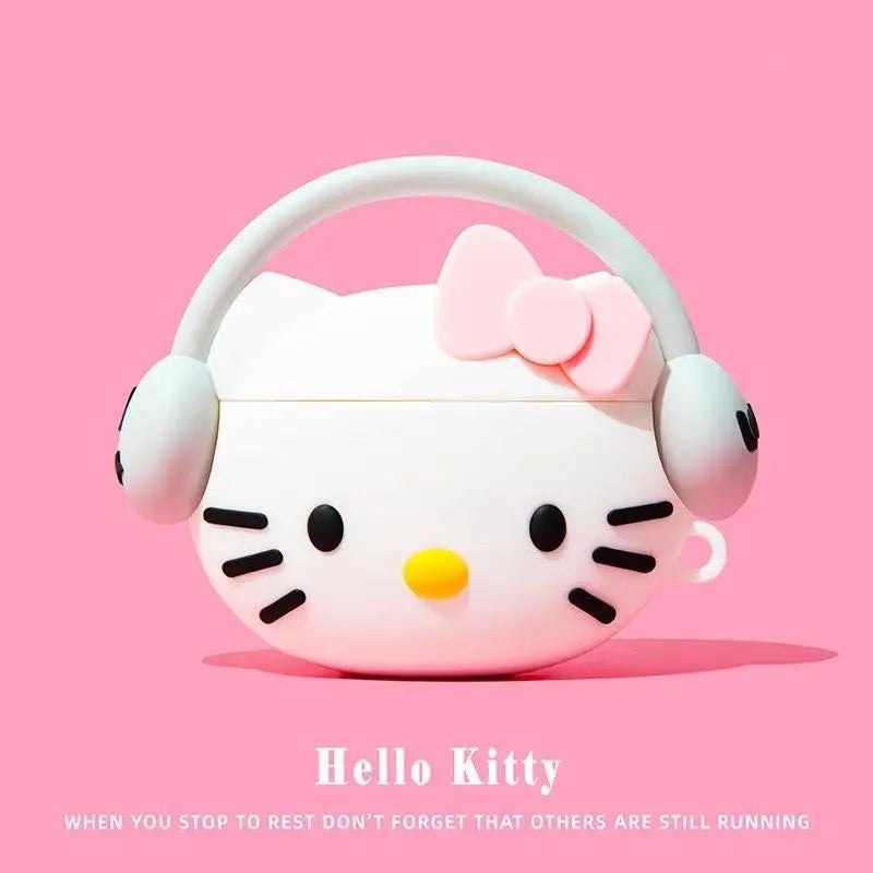 For Airpods 1 2 3 4 Pro Pro 2 Hello Kitty Kuromi Melody Listen To Music Silicone Earphone Case Accessories Cover