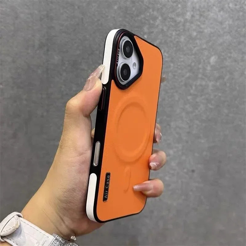 Luxury Matte Leather Magnetic For Magsafe Phone Case For iPhone 16 15 Pro Max 14 13 12 Wireless Charging Shockproof Bumper Cover