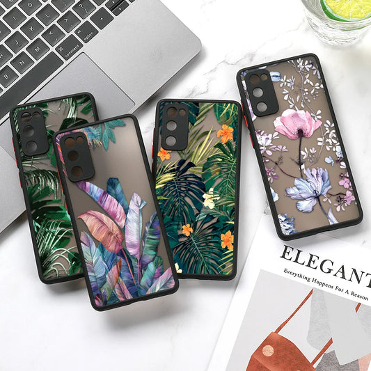 Green Leaves Matte Case For Samsung A55 A54 5G A53 A52 A35 A34 A33 A32 4G A13 A05 S24 Ultra S23 S22 Plus S21 FE S20 Soft Cover