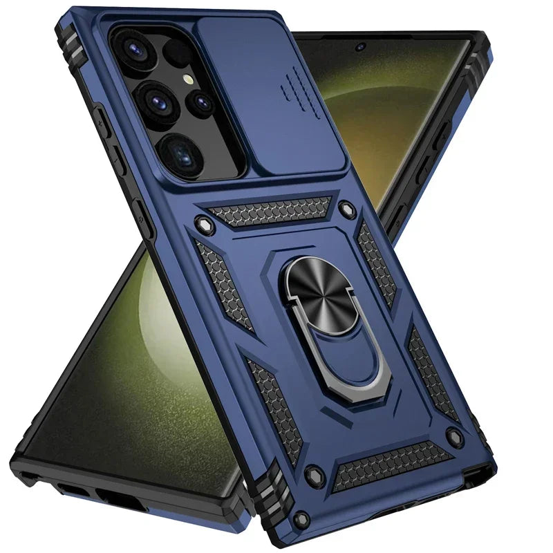 Stand Rotating Slide Camera Lens Military Grade Armor Case For Samsung S25 S24 S23 S22 S21 FE S20 Plus Note 20 Ultra M53 M33