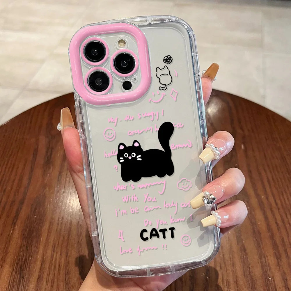 Cut Cat Aninal Phone Case For iPhone 13 Funda iPhone 15 11 16 14 17 Pro Max Air 12 7 8 Plus SE 2020 17promax Silicone Soft Cover