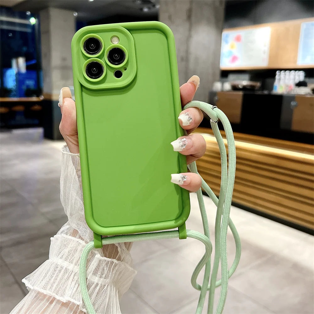 Phone Case For iPhone 14 13 15 16 Pro Max 16E 12 11 X XR XS 7 8 Plus SE 2020 Crossbody Adjustable Lanyard Strap Rope Soft Cover
