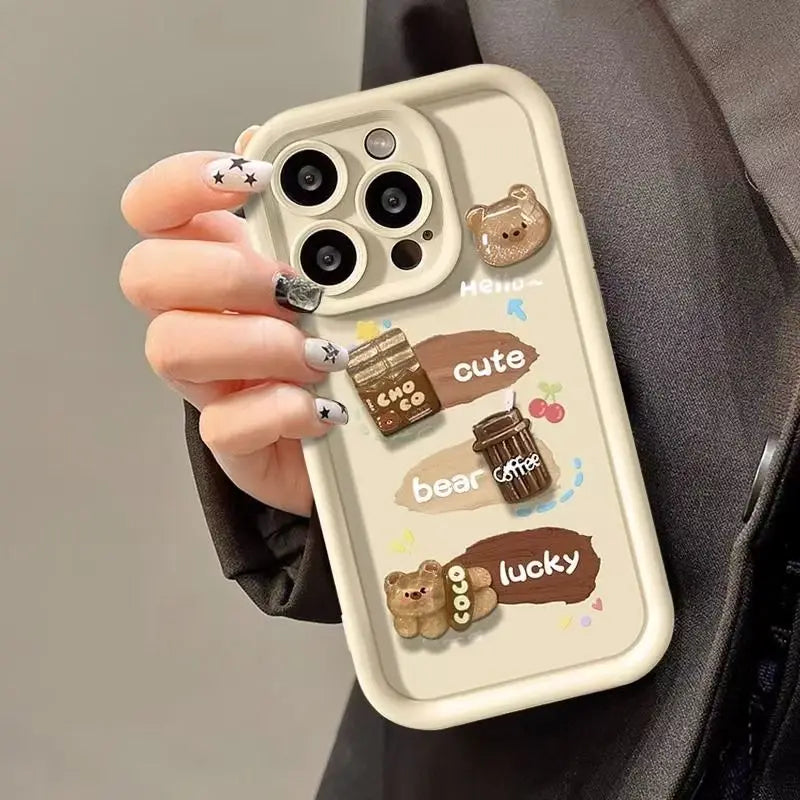 For iPhone 15 Pro Max 16 Plus 14 13 12 Mini 11 SE X XS XR 7 8 3D Bear Dolls Silicone Soft Phone Case