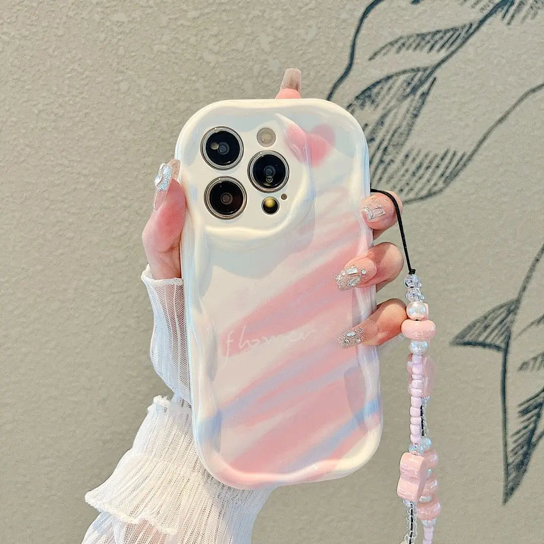 Phone Case For iPhone 16 15 Pro Max 14 11 13 12 Mini XR 8 7 Plus X XS SE 2020 2022 Back Cover Flower Bracelet Wrist Chain Strap