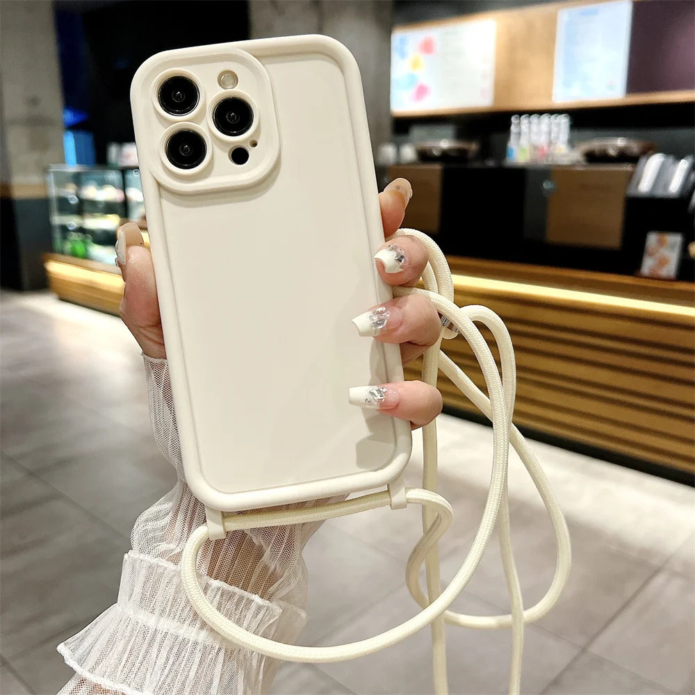 Phone Case For iPhone 14 13 15 16 Pro Max 16E 12 11 X XR XS 7 8 Plus SE 2020 Crossbody Adjustable Lanyard Strap Rope Soft Cover
