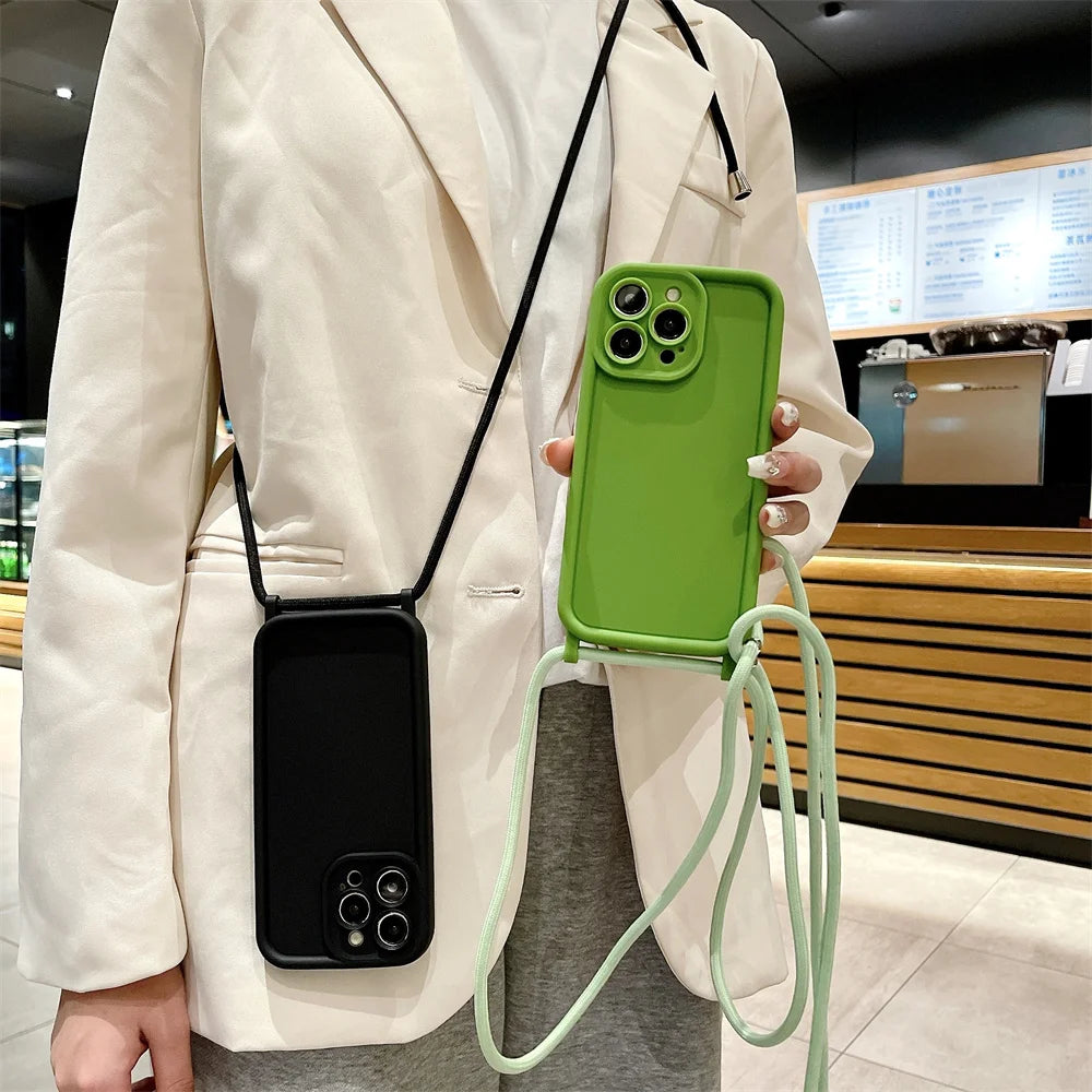 Phone Case For iPhone 14 13 15 16 Pro Max 16E 12 11 X XR XS 7 8 Plus SE 2020 Crossbody Adjustable Lanyard Strap Rope Soft Cover