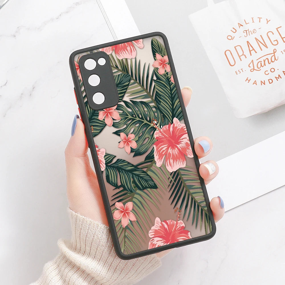 Green Leaves Matte Case For Samsung A55 A54 5G A53 A52 A35 A34 A33 A32 4G A13 A05 S24 Ultra S23 S22 Plus S21 FE S20 Soft Cover