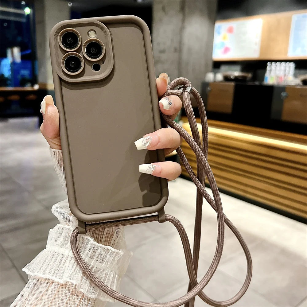 Phone Case For iPhone 14 13 15 16 Pro Max 16E 12 11 X XR XS 7 8 Plus SE 2020 Crossbody Adjustable Lanyard Strap Rope Soft Cover