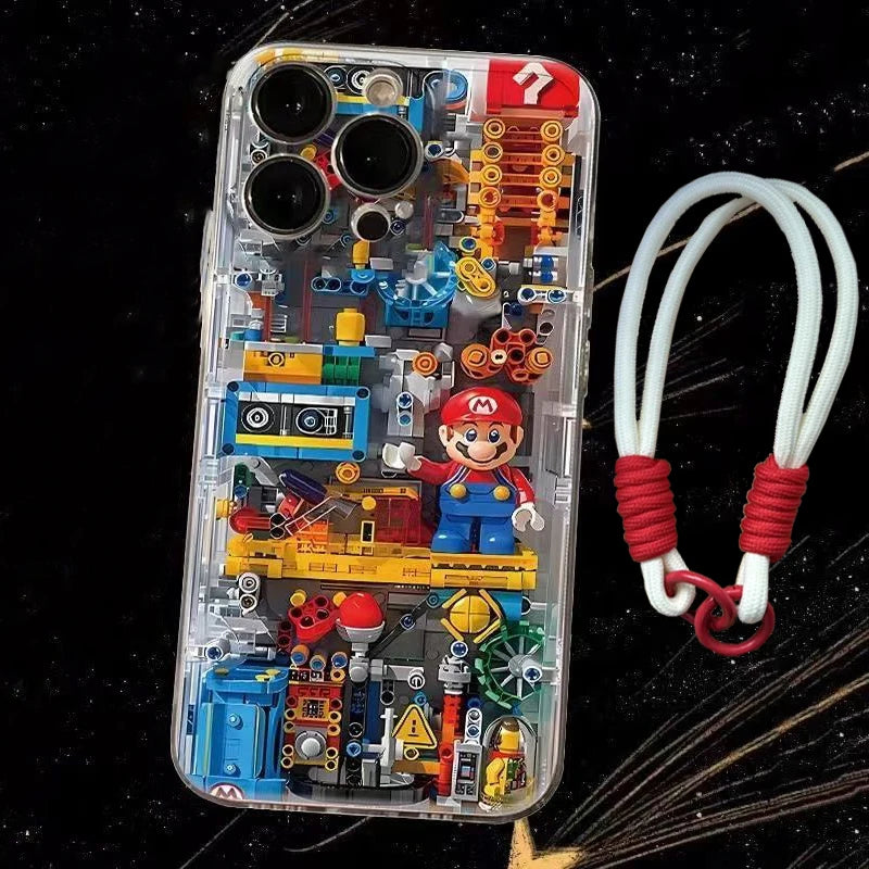 Machinery Building Block M-Marios For iPhone 16 15 14 13 12 11 Pro Max XS Max 7 8Plus Phone Case Soft Silicone Transparent Cover