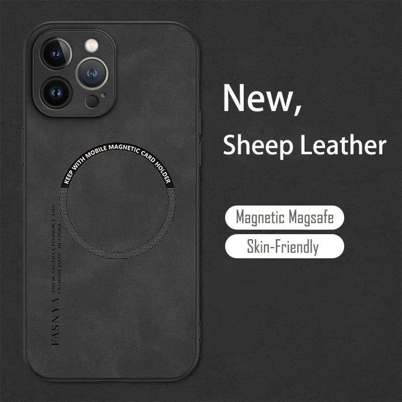 For Magsafe iPhone 15 14 13 12 11 Pro Max X XR XS max 14 15 Plus Sheepskin Vintage Magnetic Leather Soft Phone Case Cover