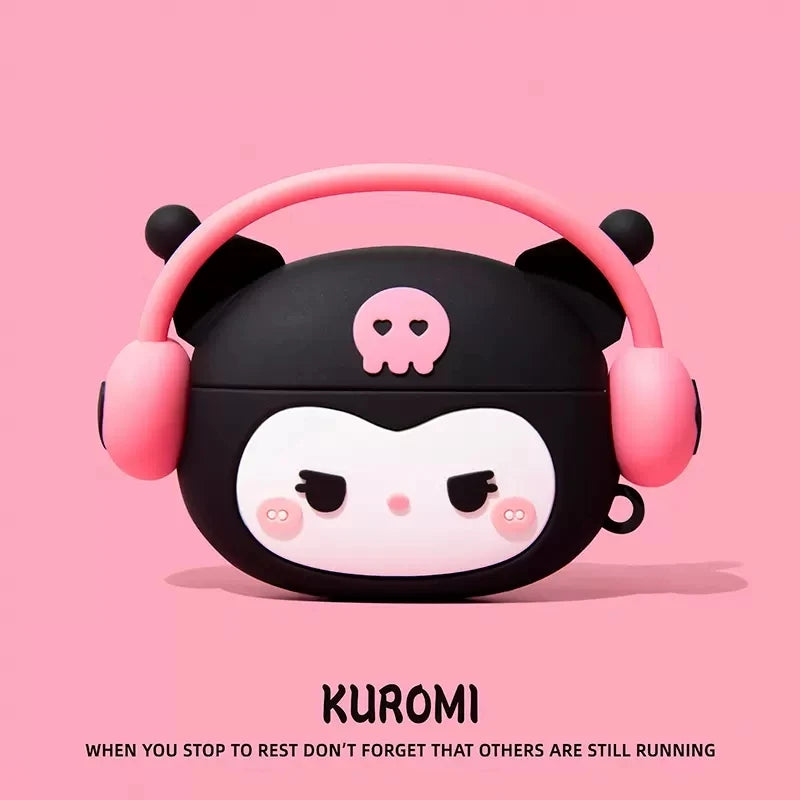 For Airpods 1 2 3 4 Pro Pro 2 Hello Kitty Kuromi Melody Listen To Music Silicone Earphone Case Accessories Cover