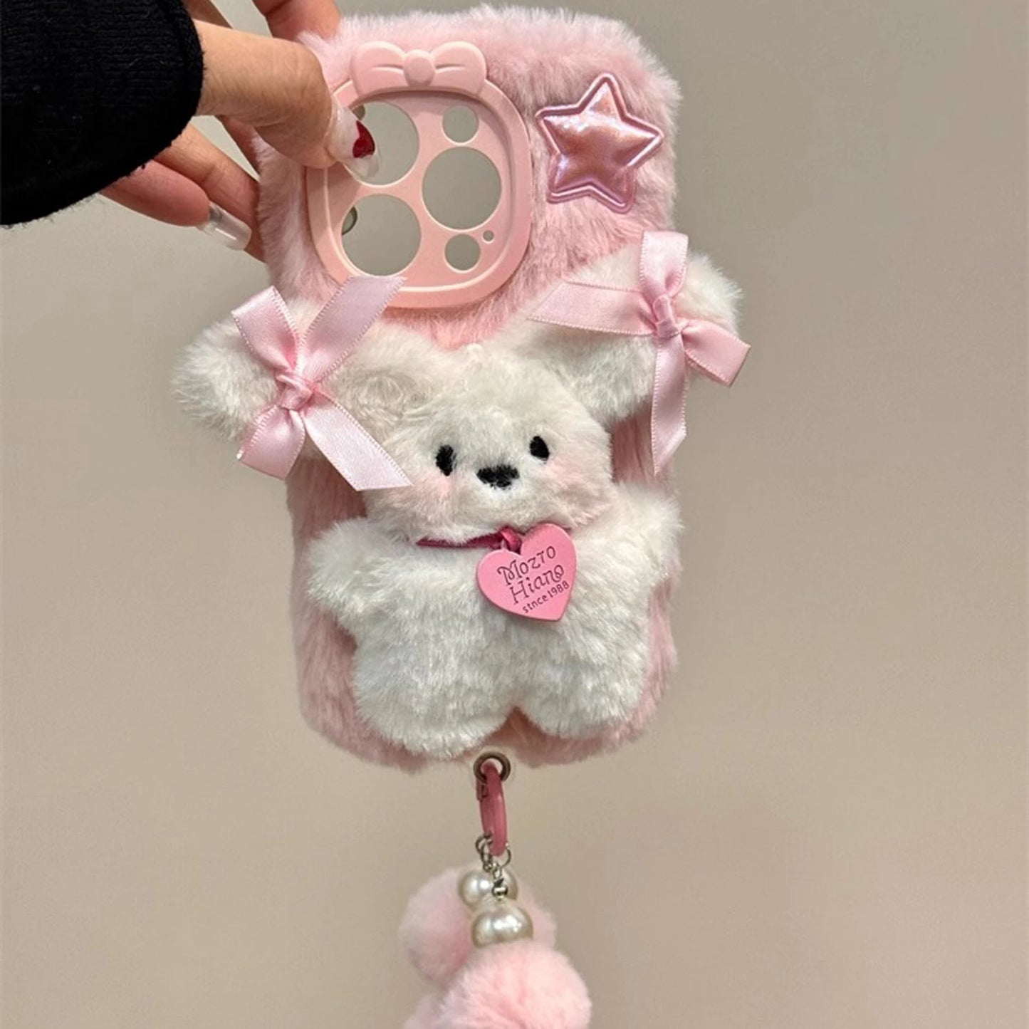 Pink Plush 3D Doll Case with Chain Cute Cell Phone Accessories For iPhone 16 15 14 13 12 11 Pro Max
