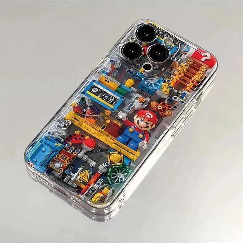 Machinery Building Block M-Marios For iPhone 16 15 14 13 12 11 Pro Max XS Max 7 8Plus Phone Case Soft Silicone Transparent Cover