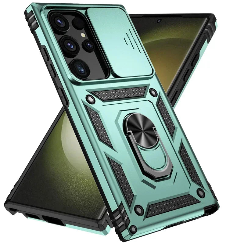Stand Rotating Slide Camera Lens Military Grade Armor Case For Samsung S25 S24 S23 S22 S21 FE S20 Plus Note 20 Ultra M53 M33