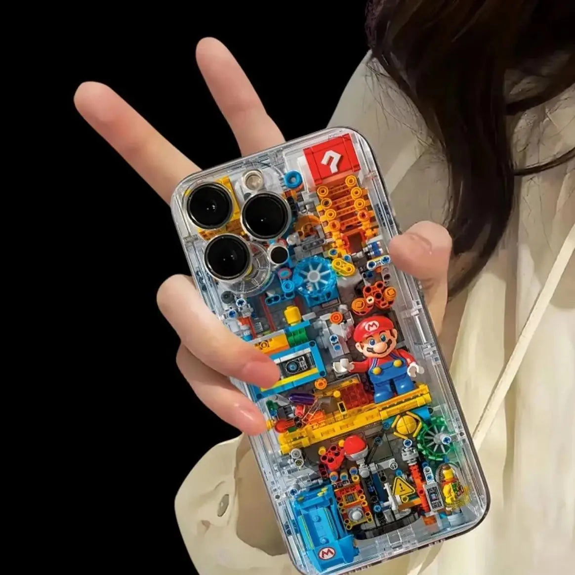 Machinery Building Block M-Marios For iPhone 16 15 14 13 12 11 Pro Max XS Max 7 8Plus Phone Case Soft Silicone Transparent Cover