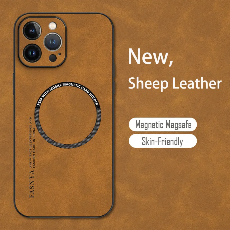 For Magsafe iPhone 15 14 13 12 11 Pro Max X XR XS max 14 15 Plus Sheepskin Vintage Magnetic Leather Soft Phone Case Cover