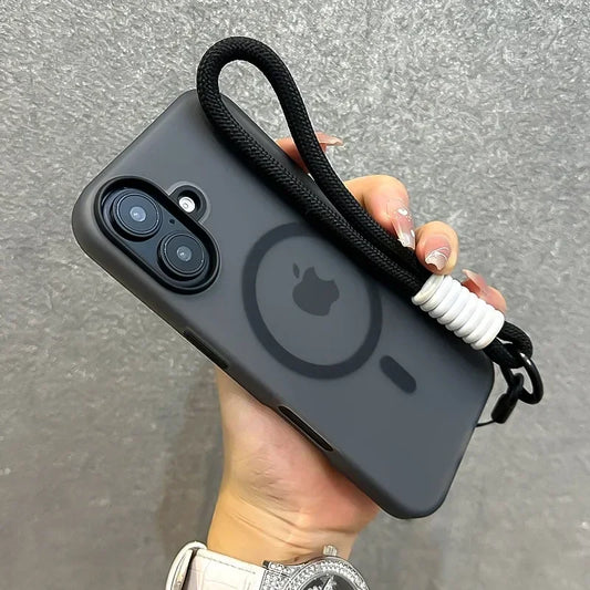 for Magsafe Candy Color Contrast Lanyard Case for iPhone 16 15 Pro Max 14 Plus 11 12 13 16e Hand Wrist Strap Matte Soft Cover