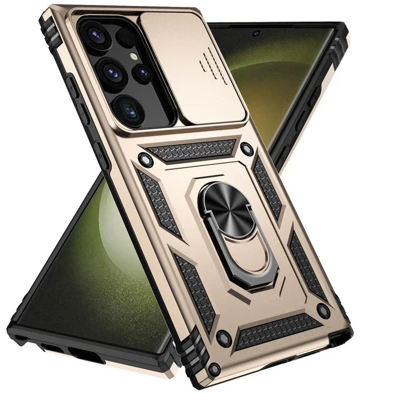 Stand Rotating Slide Camera Lens Military Grade Armor Case For Samsung S25 S24 S23 S22 S21 FE S20 Plus Note 20 Ultra M53 M33