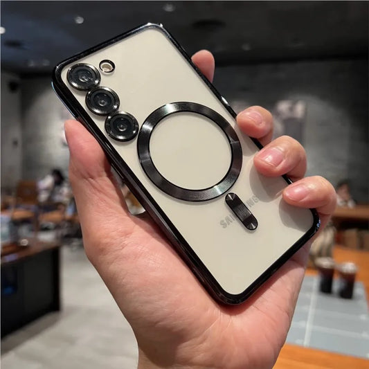 Luxury Plating For Magsafe Magnetic Case For Samsung S25 S24 S23 S22 Ultra Plus S21 S20 FE Note 20 A35 A55 A05 A15 Clear Cover