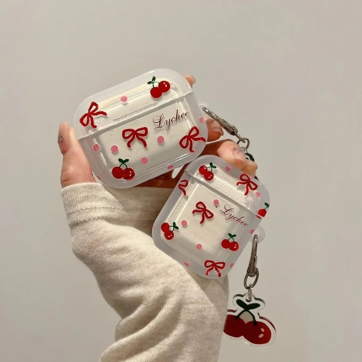 Korean Cute Bow Cherry Earphone Case For Apple Airpods 4 Pro 2 3 Cover with Charm Silicone Headphone Charging Cases For Airpod