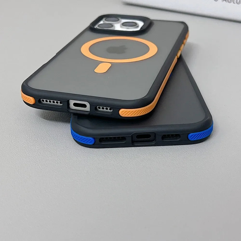 Luxury Magnetic Color Matte Translucent Armor Shockproof Case For iPhone 11 12 13 14 15 16 ProMax Magsafe Wireless Charge Cover