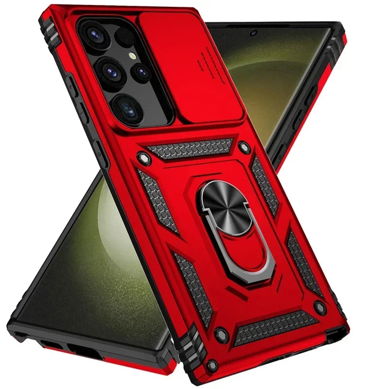 Stand Rotating Slide Camera Lens Military Grade Armor Case For Samsung S25 S24 S23 S22 S21 FE S20 Plus Note 20 Ultra M53 M33