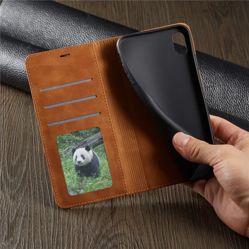 Thin Suede Leather Wallet Case for iPhone 11 12 13 14 15 16 Pro Max Mini XR XS 8 7 6s 6 Plus SE 2020 5S Flip Cover Strong Magnet