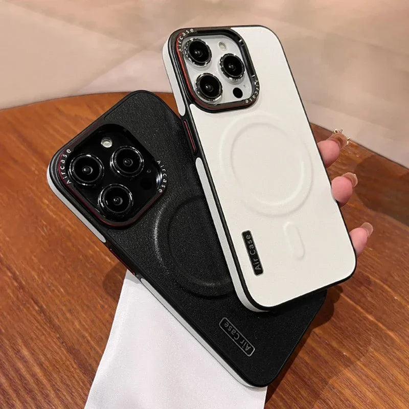 Luxury Matte Leather Magnetic For Magsafe Phone Case For iPhone 16 15 Pro Max 14 13 12 Wireless Charging Shockproof Bumper Cover