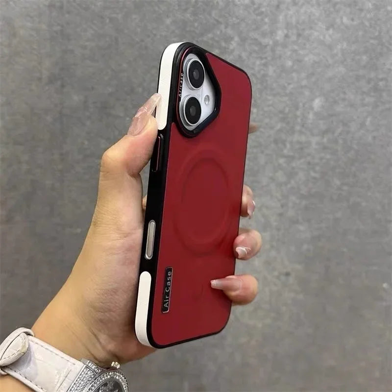 Luxury Matte Leather Magnetic For Magsafe Phone Case For iPhone 16 15 Pro Max 14 13 12 Wireless Charging Shockproof Bumper Cover