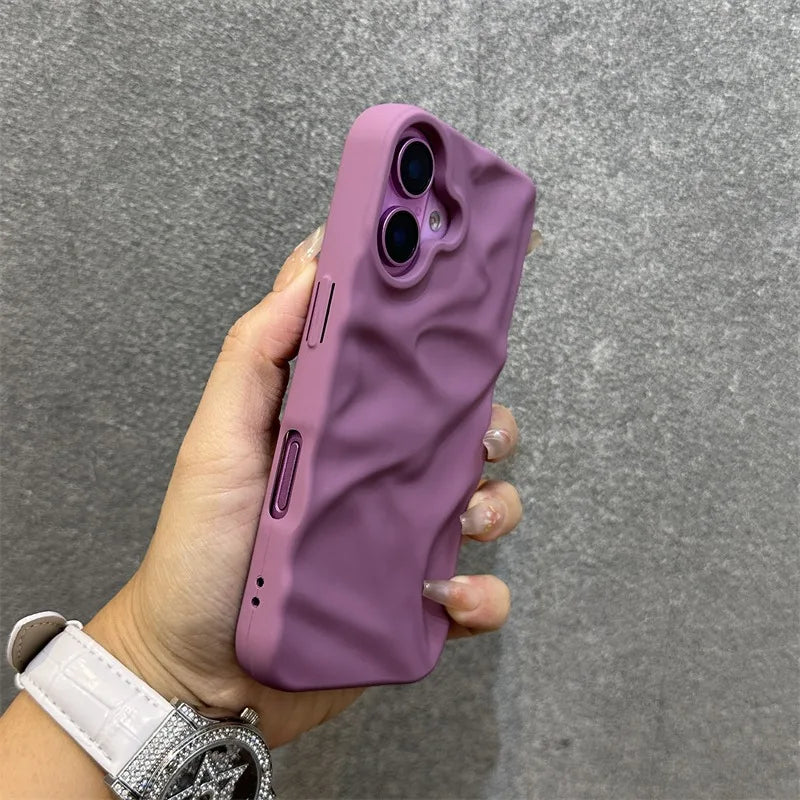 Luxury Wrinkle Matte Wrist Strap Case for iPhone 16 15 14 Pro Max 13 12 11 Lanyard Candy Solid Color Ripple Soft Silicone Cover