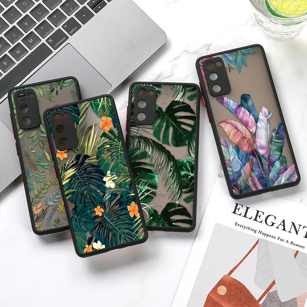 Green Leaves Matte Case For Samsung A55 A54 5G A53 A52 A35 A34 A33 A32 4G A13 A05 S24 Ultra S23 S22 Plus S21 FE S20 Soft Cover